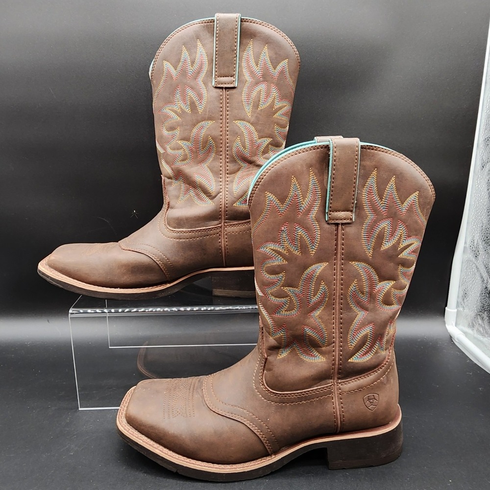 Ariat 10B Brown Leather Western Square Toe Cowboy Boots 10018676 Rodeo Country